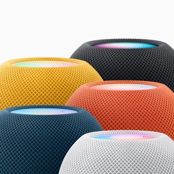 Kromě barvy „midnight“ je HomePod mini k dispozici také v žluté, oranžové, modré a bílé.