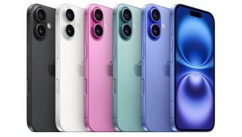 Nový iPhone 16 ve šesti barvách - černá, bílá, růžová, zelená, modrá a fialová. Nejnovější model iPhonu s vylepšeným výkonem a designem.