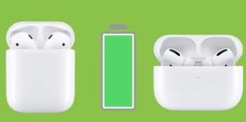 AirPods a AirPods Pro v nabíjecím pouzdru s indikátorem plného nabití – stav nabití a úspora energie.