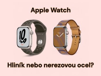 Porovnání hliníkové a nerezové verze Apple Watch vedle sebe.