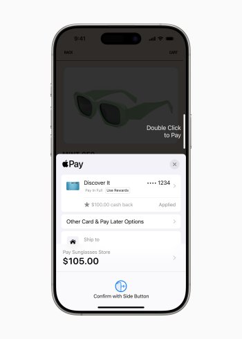 Uživatelé Apple Pay v USA mohou nyní uplatnit odměny pomocí kreditních karet Discover při platbě online a v aplikacích prostřednictvím Apple Pay na iPhonu a iPadu.