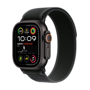 Oblíbené náramky Trail Loop, Alpine Loop a Ocean Band byly doplněny černým hardwarem, který doplňuje nový černý titanový povrch hodinek Apple Watch Ultra 2.