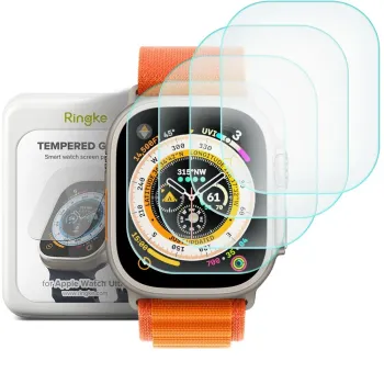 Ringke Tempered Glass 4-Pack pro Apple Watch Ultra 1/2 (49mm) – sada čtyř tvrzených skel pro maximální ochranu displeje vašich Apple Watch před škrábanci a nárazy. Snadná instalace a vysoká odolnost, ideální pro aktivní uživatele hledající dlouhodobo