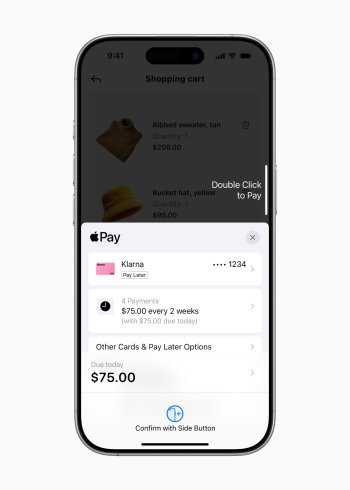 Uživatelé v USA a Velké Británii nyní mohou využít flexibilní platební možnosti Klarna při online nákupech a v aplikacích prostřednictvím Apple Pay na iPhonu a iPadu.