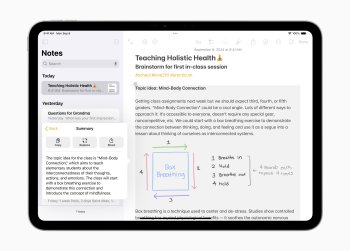 Psací nástroje v iPadOS 18 usnadňují přepis, opravy a shrnování textu v aplikacích jako Mail, Poznámky, Pages a aplikacích třetích stran.