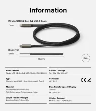 USB-C kabel Ringke RCC-20G20 USB 3.2 Gen 2x2 PD3.1 240W 20Gbps 2m černý