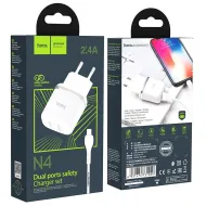 Nabíječka hoco. N4 + Lightning kabel bílá