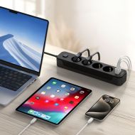 TECH-PROTECT PC4X3 prodlužovací kabel s 4 zásuvkami 2 USB-A a 1 USB-C 200 cm černý