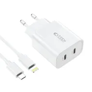 TECH-PROTECT C20W PD20W nabíječka do sítě + kabel USB-C / Lightning, bílá