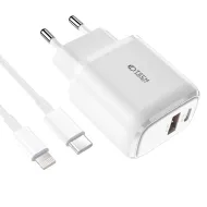 TECH-PROTECT C20W PD20W/QC3.0 2-portová nabíječka + USB-C / Lightning kabel bílá