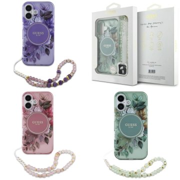 GUESS Flowers Pearl Strap MagSafe iPhone 16 Plus