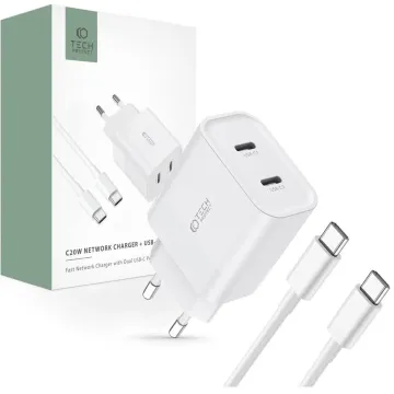 TECH-PROTECT C20W PD20W nabíječka do sítě + kabel USB-C / USB-C, bílá