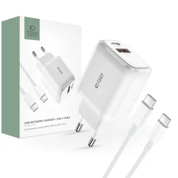 TECH-PROTECT C20W PD20W/QC3.0 2-portová nabíječka + USB-C kabel bílá