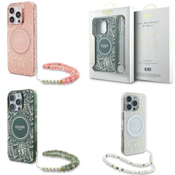 GUESS Flowers Allover Electro Pearl Strap MagSafe iPhone 16 Pro Max