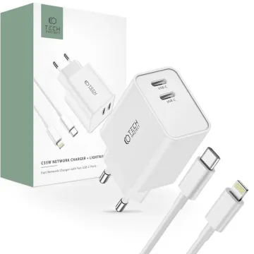 TECH-PROTECT C35W 2-portová nabíječka PD35W + Lightning/USB-C kabel, bílá