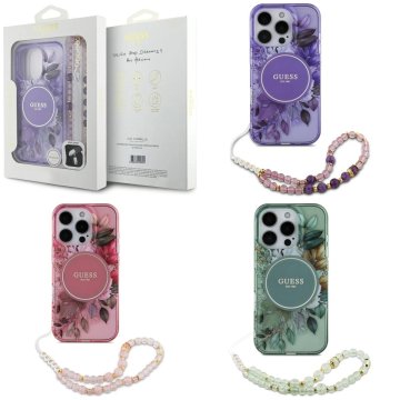 GUESS Flowers Pearl Strap MagSafe iPhone 16 Pro Max