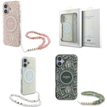 GUESS Flowers Allover Electro Pearl Strap MagSafe iPhone 16 Plus