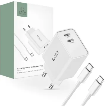 TECH-PROTECT C35W 2-portová nabíječka PD35W + USB-C/USB-C kabel, bílá