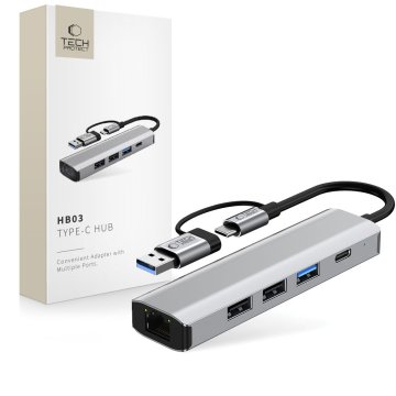 Tech-Protect HB03 USB-C / USB-A Hub 5v1 USB2.0 USB3.0 RJ45 PD100W space grey