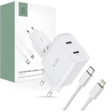 TECH-PROTECT C20W PD20W nabíječka do sítě + kabel USB-C / Lightning, bílá