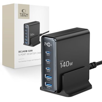 Stolní nabíječka Tech-Protect DC140W-GAN 5-PORT PD140W/QC3.0 černá